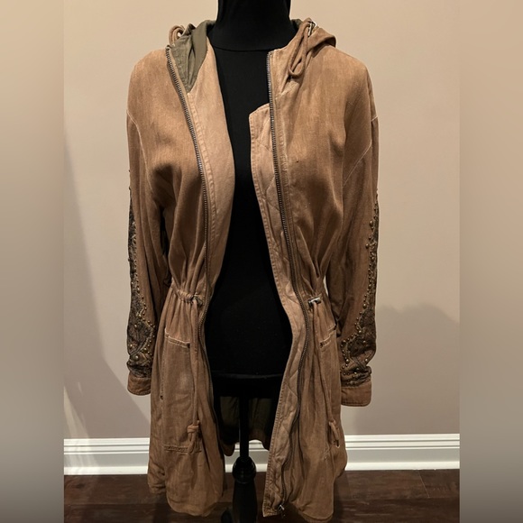 Free People Tan Parker Hooded Jacket Sz10 - Picture 3 of 16